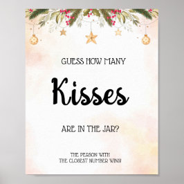 Wie viele Kisses Christmas Brautparty Game Sign Poster