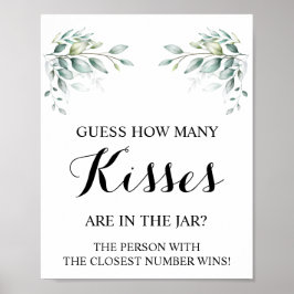 Wie viele Kisses Eucalyptus Brautparty Game Sign Poster
