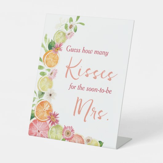 Wie viele Kisses Game Citrus Brautparty Sockelschild (Vorderseite)