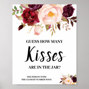 Wie viele Kisses Marsala Brautparty Game Sign Poster