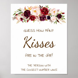 Wie viele Kisses Marsala Brautparty Game Sign Poster