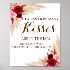 Wie viele Kisses Pampas Brautparty Game Sign Poster