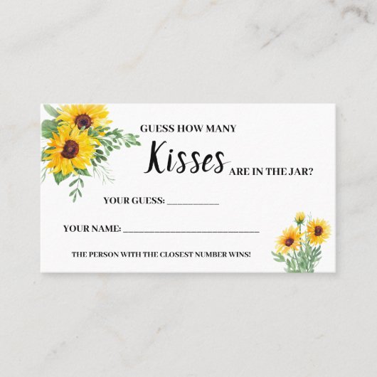Wie viele Kisses Sunblumen Brautparty Game Card Platzkarte (Vorderseite)