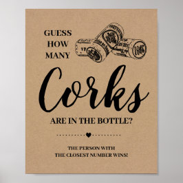 Wie viele Korken Brautparty rustikale Spielzeichen Poster