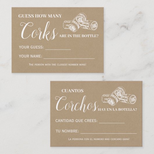 Wie viele Korken englische spanische Duschspielkar Platzkarte (Vorne/Hinten)