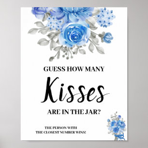 Wie viele Küsse BlueFlower Hochzeitsdusche Spiel S Poster