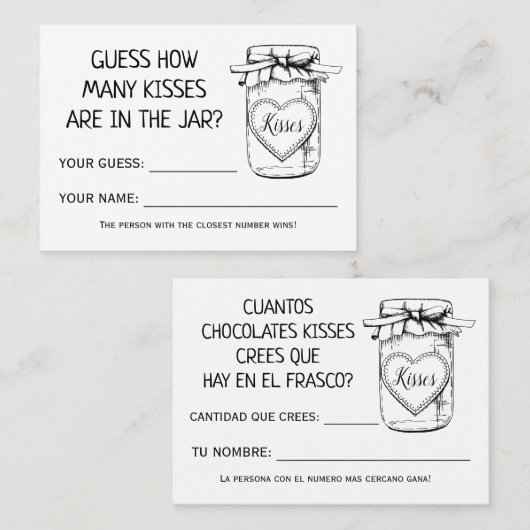 Wie viele Küsse englische spanische Duschspielkart Platzkarte (Vorne/Hinten)