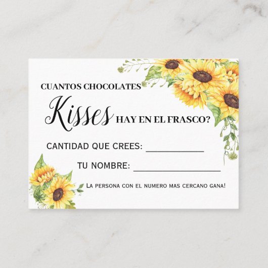 Wie viele Küsse Spiel englische spanische Duschkar Platzkarte (Rückseite)