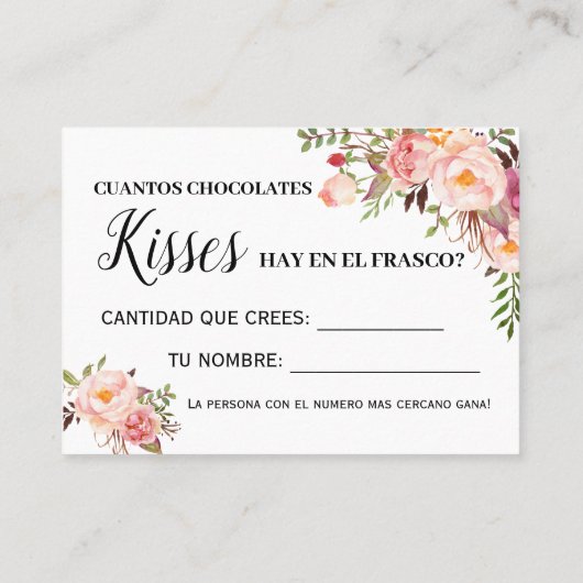 Wie viele Küsse Spiel englische spanische Duschkar Platzkarte (Rückseite)