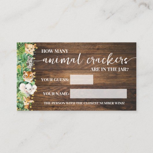 Wie viele Tier Crackers Safari Baby Game Card Platzkarte (Vorderseite)
