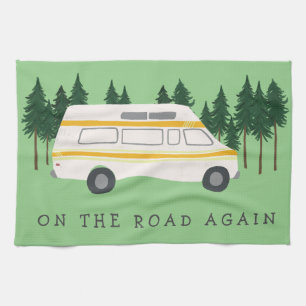 WIEDER AUF DER STRASSE Truck Camping RVing Bäume W Geschirrtuch