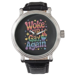 Wieder gay aufgewacht lustiger LGBTQ Stolz Regenbo Armbanduhr