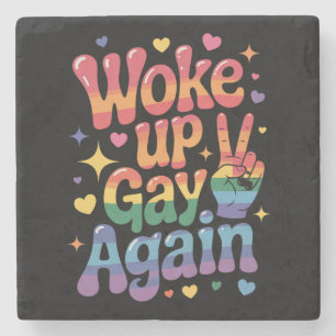 Wieder gay aufgewacht Lustiger LGBTQ Stolz Regenbo Steinuntersetzer