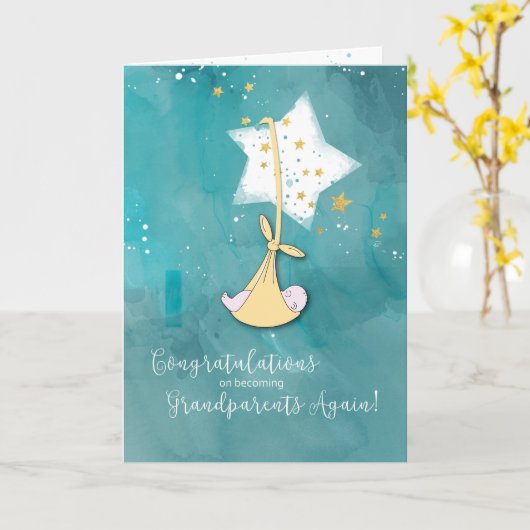 Wieder Großeltern werden, Baby in Sternen Karte (Gelbe Blume)