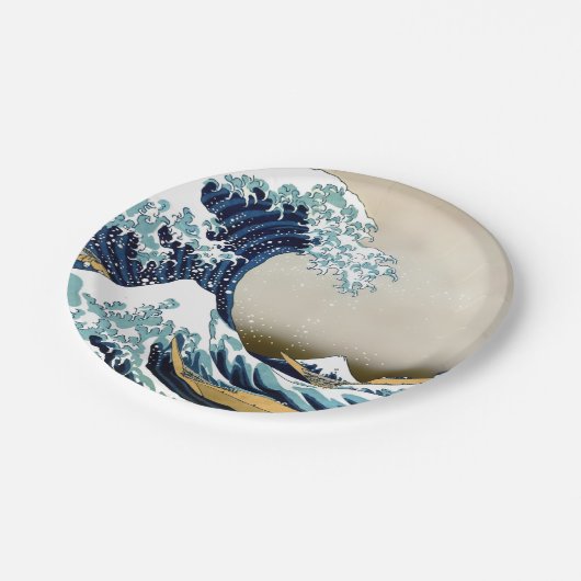 Wieder hergestellte große Welle weg von Kanagawa Pappteller (Schrägansicht)