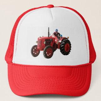 wieder hergestellter Vintager roter Traktor Truckerkappe
