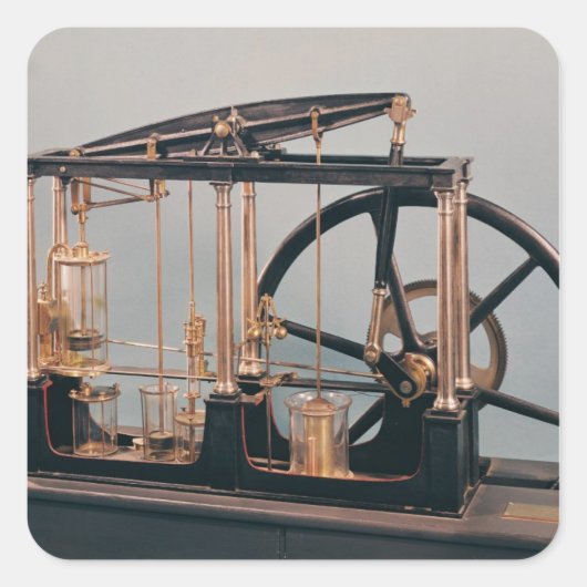 Wiederaufbau von James Watts Dampfloks Motor Quadratischer Aufkleber (Vorderseite)