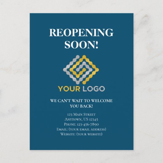 Wiedereröffnung bald Ankündigung zur Eröffnung ein Postkarte (Vorderseite)