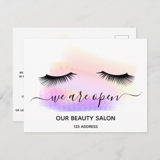 Wiedereröffnung Schönheitssalon hellweiße Lashes P Postkarte (Vorne/Hinten)