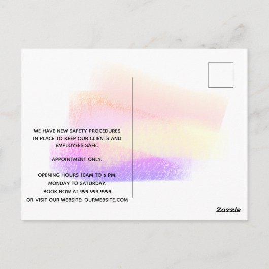 Wiedereröffnung Schönheitssalon hellweiße Lashes P Postkarte (Rückseite)