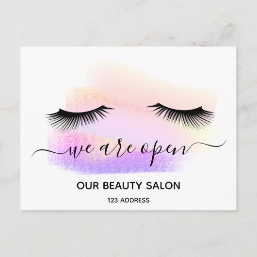Wiedereröffnung Schönheitssalon hellweiße Lashes P Postkarte (Vorderseite)