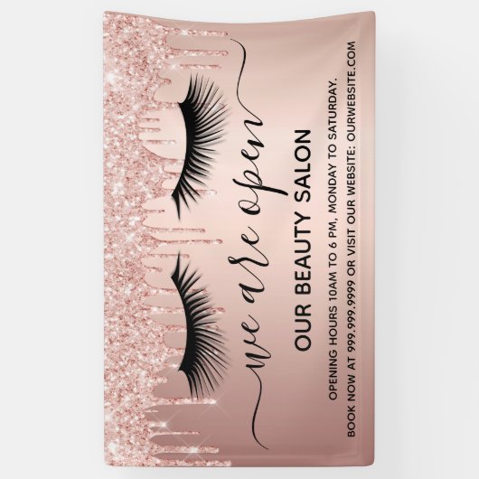 Wiedereröffnung Schönheitssalon Rose Gold Glitzer Banner (Vertikal)