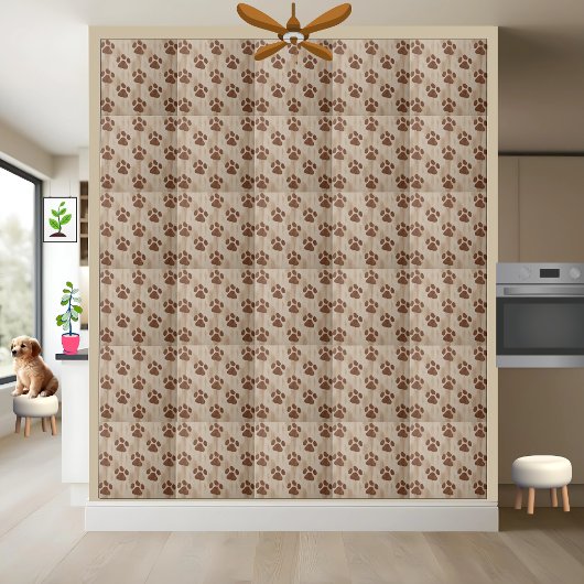 Wiedergabe der braunen Paw Print Pattern Tile Fliese