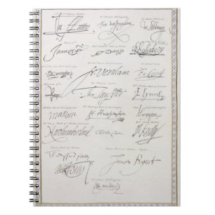 Wiedergabe der Unterzeichnungen des Tudors und ihr Notizblock