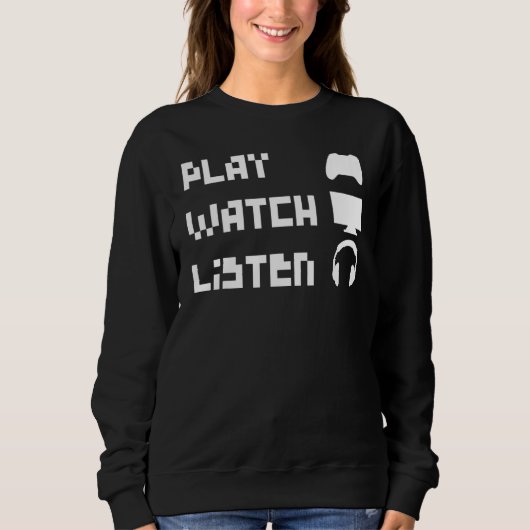 Wiedergabe Hören Retro 8 Bit Controller Headphone Sweatshirt (Vorderseite)