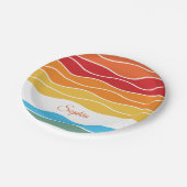 Wiedergabe von Retro-Regenbogenstreifen für benutz Pappteller (Schrägansicht)