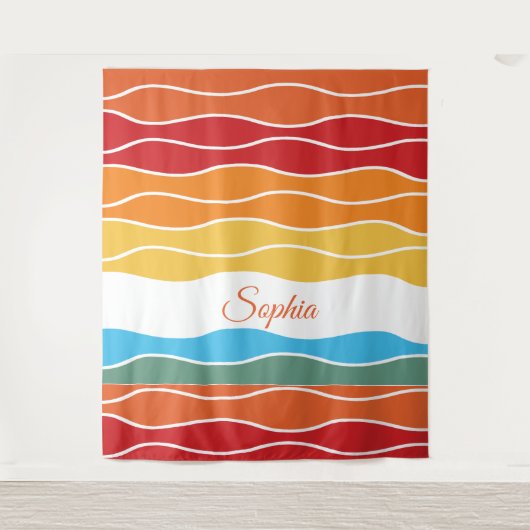 Wiedergabe von Retro-Regenbogenstreifen für benutz Wandteppich (Vorderseite)