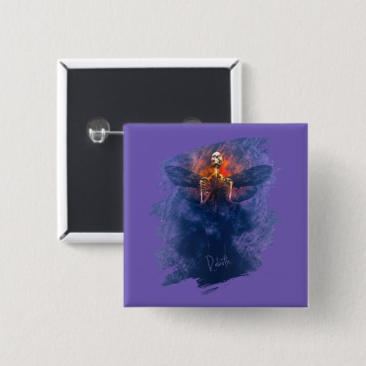 Wiedergeburt. Skelett mit aufsteigenden Flügeln Button (Vorne & Hinten)