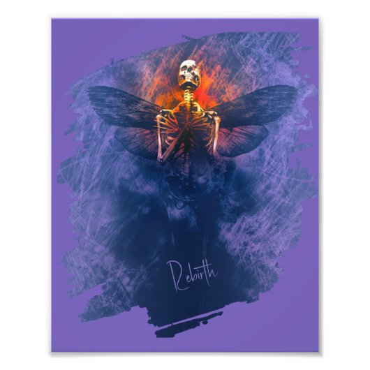 Wiedergeburt. Skelett mit aufsteigenden Flügeln Fotodruck (Vorne)