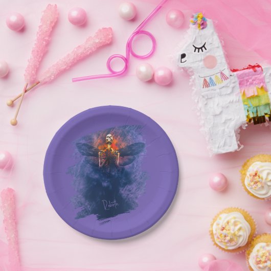 Wiedergeburt. Skelett mit aufsteigenden Flügeln Pappteller (Party)