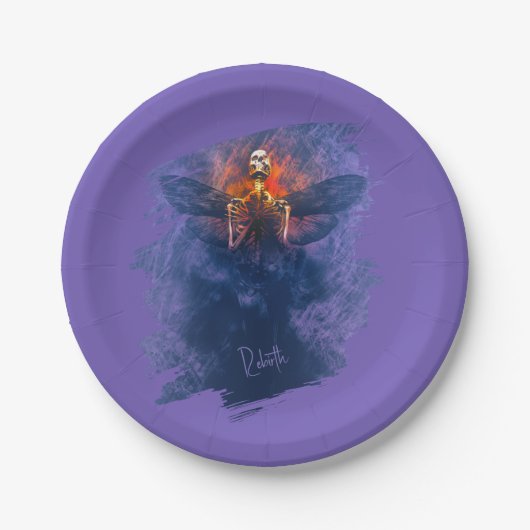 Wiedergeburt. Skelett mit aufsteigenden Flügeln Pappteller (Vorderseite)