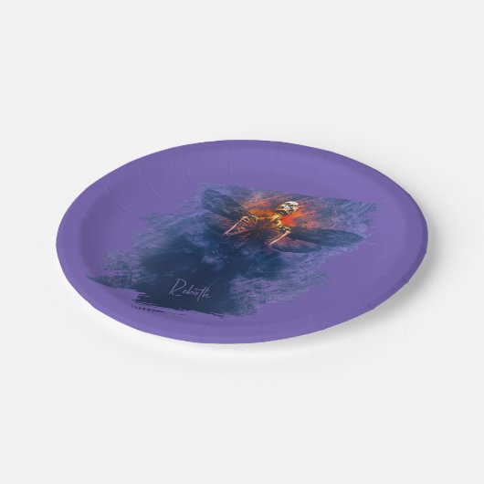 Wiedergeburt. Skelett mit aufsteigenden Flügeln Pappteller (Schrägansicht)