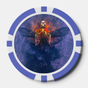 Wiedergeburt. Skelett mit aufsteigenden Flügeln Pokerchips