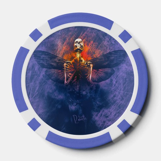 Wiedergeburt. Skelett mit aufsteigenden Flügeln Pokerchips (Rückseite)