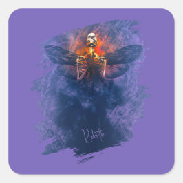 Wiedergeburt. Skelett mit aufsteigenden Flügeln Quadratischer Aufkleber