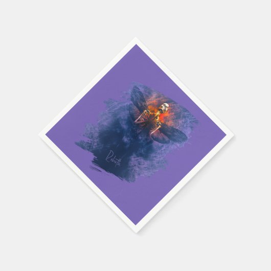 Wiedergeburt. Skelett mit aufsteigenden Flügeln Serviette (Ecke)