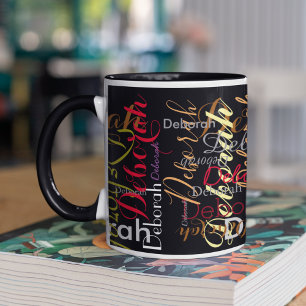 Wiederholen des Farbnamensmusters auf schwarz Tasse
