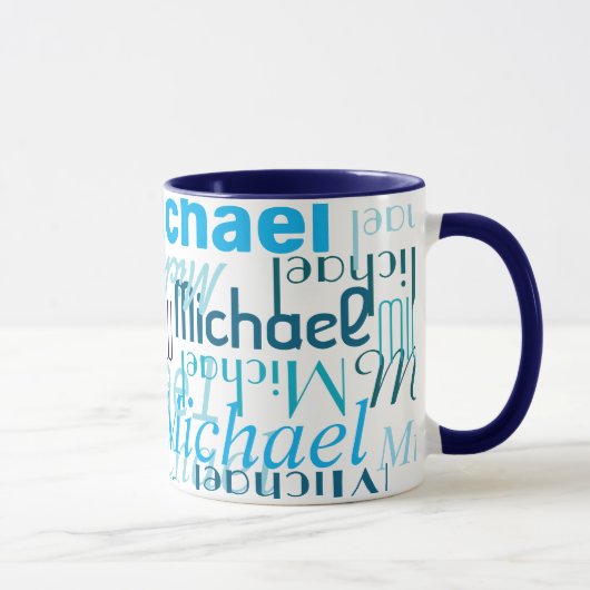 Wiederholen Sie Ihren Namen Cool Typografie Blue Tasse (Rechts)