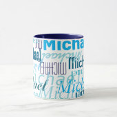 Wiederholen Sie Ihren Namen Cool Typografie Blue Tasse (Zentrum)