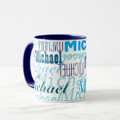 Wiederholen Sie Ihren Namen Cool Typografie Blue Tasse (Vorderseite Links)