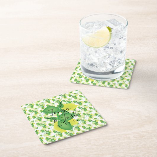 Wiederholen Sie Silo Lemon Limon Moderne Hochzeit Rechteckiger Pappuntersetzer (Vor Ort)