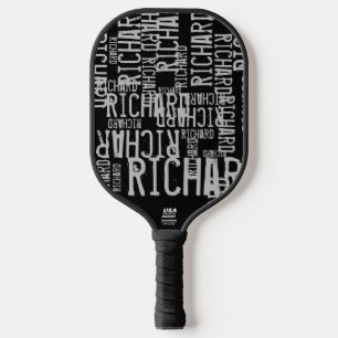 Wiederholen von grauen Namen auf schwarz Pickleball Schläger