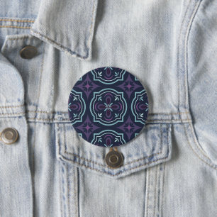 Wiederholendes blaues botanisches Blumendesign Button