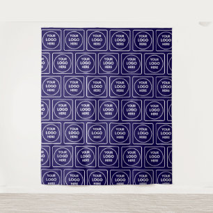 Wiederholendes Logo-Bildmuster Navy Blau Marke Wandteppich