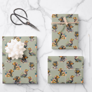 Wiederholendes Muster mit süßen Dachshunden Hausti Geschenkpapier Set