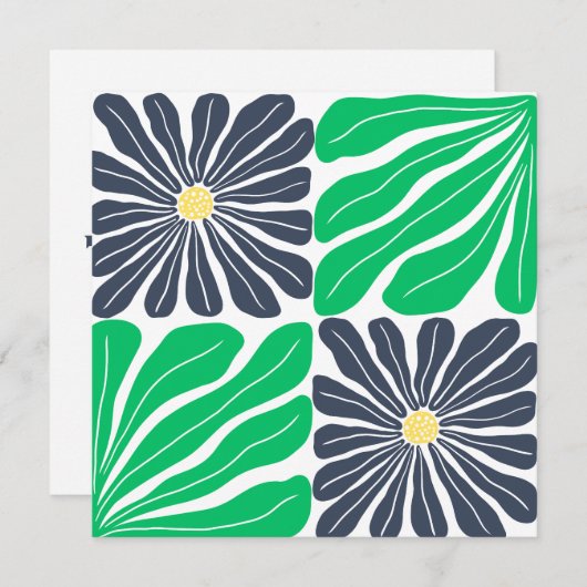 Wiederholte Blume Muster Green Blue Monogram Name Dankeskarte (Vorne/Hinten)